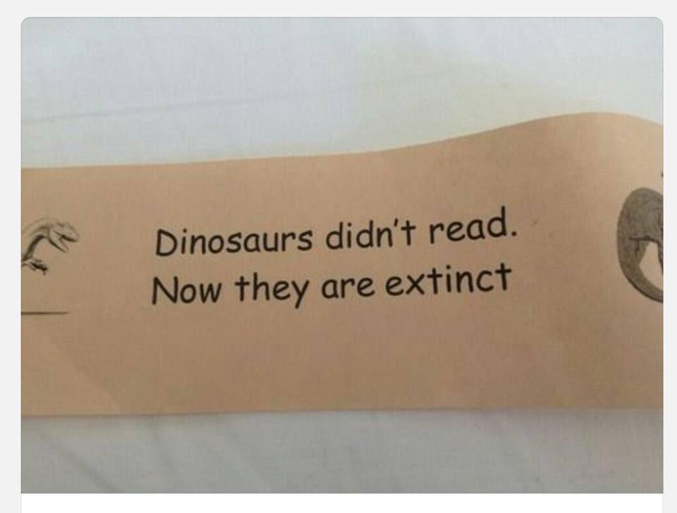 Dinosaurs didn't read. Now they are extinct.