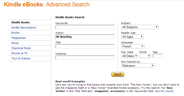 Kindle Advance Search