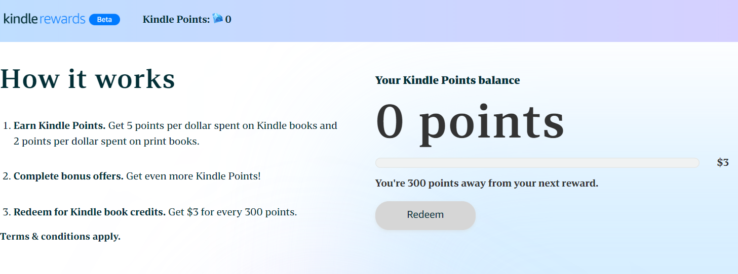 Kindle Rewards landing page.